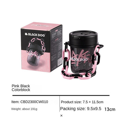 BLACKDOG Sweet & Cool Travel Cup Portable Lightweight Black Pink Tritan Water Bottle With Cap Hot And Cold Leak Proof On the Go Chain Handle