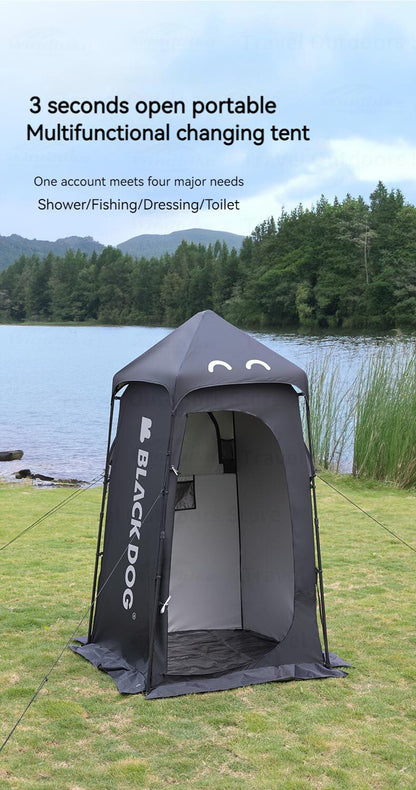 BLACKDOG Black Automatic Shower Tent Portable Single Shower Changing Tent Sun Protection Camping Tent Changing Mobile Toilet Bath Bathroom Waterproof PU2000mm Windproof 150D Silver Coated Black Dog