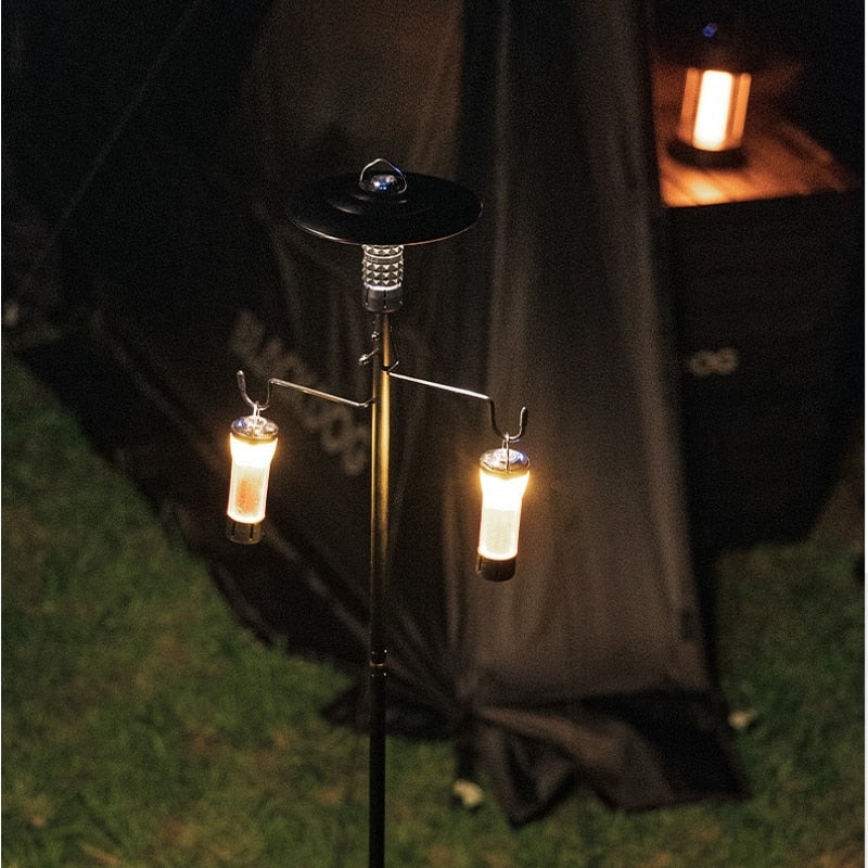 BLACKDOG Black Aluminum Lamp Pole Portable Outdoor Camping 4 Section Light Post With Optional Hexagon Tray Ultralight Lantern Holder Bracket Rod