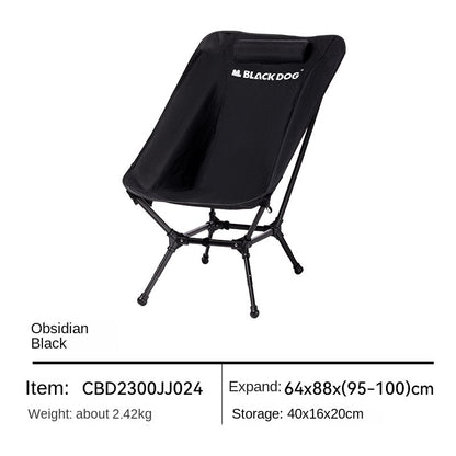 BLACKDOG High Back Moon Chair Portable Ultralight Foldable Aluminum Adjustable Height Beach Outdoor Camping 150kg Max Weight Bearing Black Dog