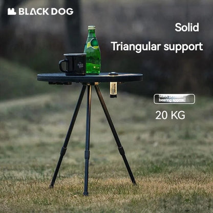 BLACKDOG TWILIGHT Portable Round Side Table Ultralight Height Adjustable 3-Legged Stable Telescopic Tripod Structure 20kg Max Load Coffee Tea Outdoor Camping Folding Ultralight Aluminum PE Acrylic Black Dog