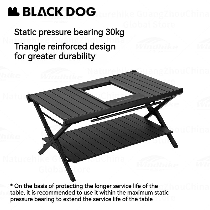 BLACKDOG Double Layer Folding Table Outdoor Desktop Aluminum Alloy Portable Lightweight IGT Egg Roll Table Camping Hiking Picnic Beach Travel Heavy Duty Original Black Dog