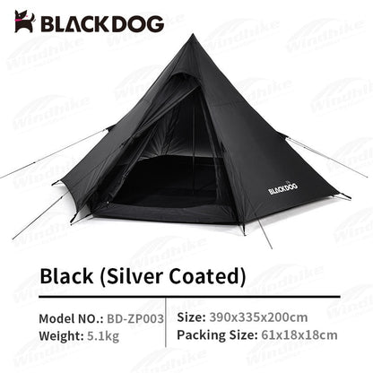 BLACKDOG Hexagon Pyramid Tent Portable Lightweight 3-4 Persons Black White Indian Pyramid 150D Oxford Cloth Outdoor Waterproof Tent Heavy Duty Original