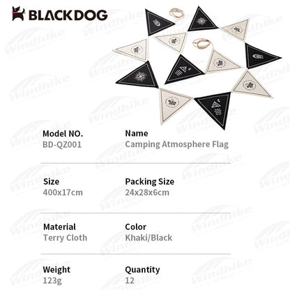 BLACKDOG Camping Atmosphere Pennant Portable Lightweight String Decor 12 Flag 4M Wind Canopy Awning Pole Rope Hanging Triangular Flag Festival Party Decoration Hanging Brand Banner White Black Camping Hiking Picnic Beach Travel Original Black Dog