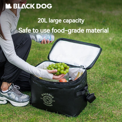 BLACKDOG 20L Portable PVC Ice Bag With Shoulder Strap Outdoor Leakproof Insulated Thermal Lunch Cooler PVC Box Camping Hiking Picnic Beach Travel Heavy Duty Original Black Dog