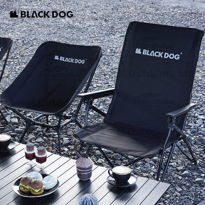 BLACKDOG Black Reclining High-Back Folding Chair Portable Foldable Camping Chair 3 Level Recliner 140kg Max Load Travel Picnic Seat Oxford Fabric Steel Iron Structure Heavy Duty Black Dog