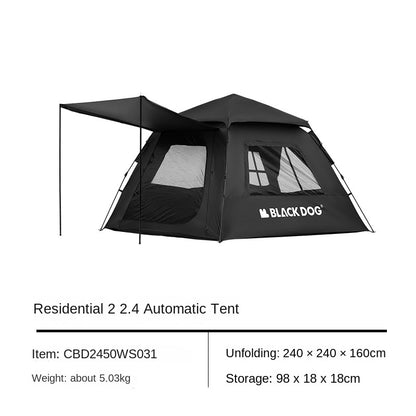 BLACKDOG Black Automatic Tent 2 in 1 Tent with Optional Canopy Tarp Add-on Large up to 5.8m² Interior Space for 3-4 Person Vinyl Coated Sunscreen Waterproof Breathable