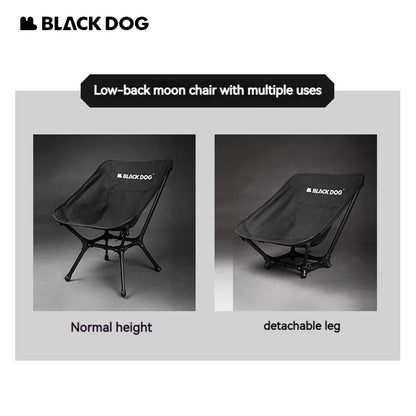 BLACKDOG High Back Moon Chair Portable Ultralight Foldable Aluminum Adjustable Height Beach Outdoor Camping 150kg Max Weight Bearing Black Dog