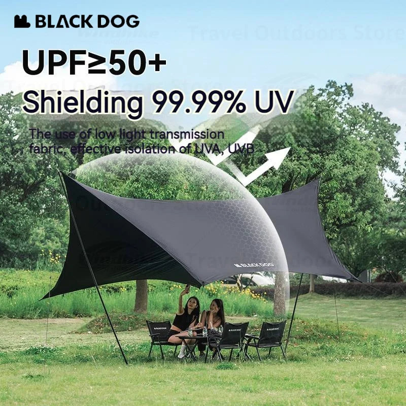 BLACKDOG Hexagonal Arc Edge Sky Curtain Large Canopy Awning Tarp Tent PU Coated Waterproof up to 27m² Shade Area UPF50+ Sunscreen Camping Hiking Picnic Beach Travel Shelter with Poles Hexagon Square Heavy Duty Original Black Dog