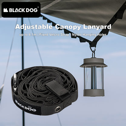 BLACKDOG Black Adjustable Canopy Lanyard Outdoor Awning Pole Rope Camping Equipment Hanging Tent Accessories up to 6.1m Nylon Webbing