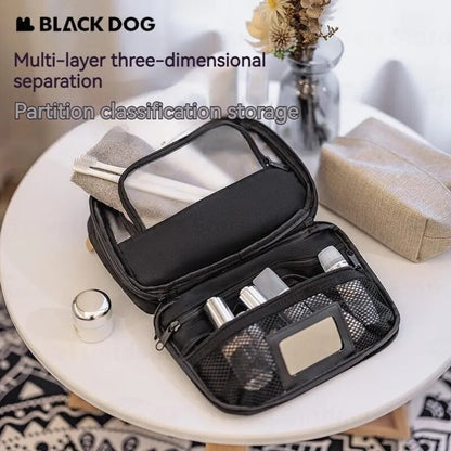 BLACKDOG Black Travel Toiletry Storage Pouch Bag 3.1L Camping Small Multi-Layer Waterproof Hanging Luggage Accessories Wet Dry Separation Cosmetics Make up Organizer Black Dog