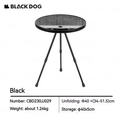 BLACKDOG TWILIGHT Portable Round Side Table Ultralight Height Adjustable 3-Legged Stable Telescopic Tripod Structure 20kg Max Load Coffee Tea Outdoor Camping Folding Ultralight Aluminum PE Acrylic Black Dog