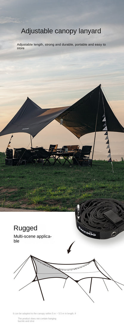 BLACKDOG Black Adjustable Canopy Lanyard Outdoor Awning Pole Rope Camping Equipment Hanging Tent Accessories up to 6.1m Nylon Webbing