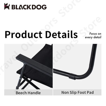 BLACKDOG Portable Black Folding Chair 3.7kg Durable 120kg Max Load Anti-skid Iron Pipe Support Kermit Foldable Chair With Armrest And Backrest