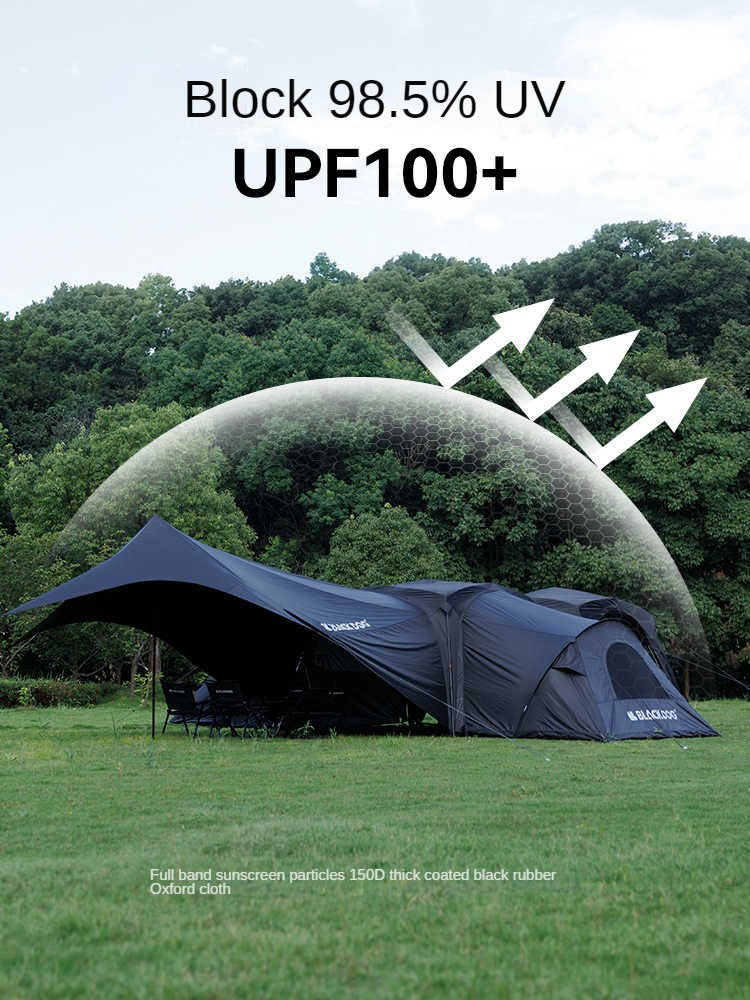 BLACKDOG UNICORN DOME TENT Automatic Multiple Setting Canopy Tent Unlimited Connection Bedroom Awning Living Area Waterproof Outdoor Camping Vinyl Coated UPF100+ UV Sun Protection Black White Fast Build 4-12 Person Large Space Heavy Duty Shelter