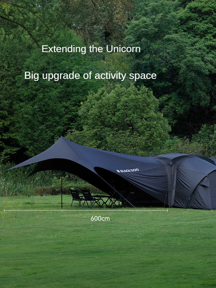 BLACKDOG UNICORN DOME TENT Automatic Multiple Setting Canopy Tent Unlimited Connection Bedroom Awning Living Area Waterproof Outdoor Camping Vinyl Coated UPF100+ UV Sun Protection Black White Fast Build 4-12 Person Large Space Heavy Duty Shelter