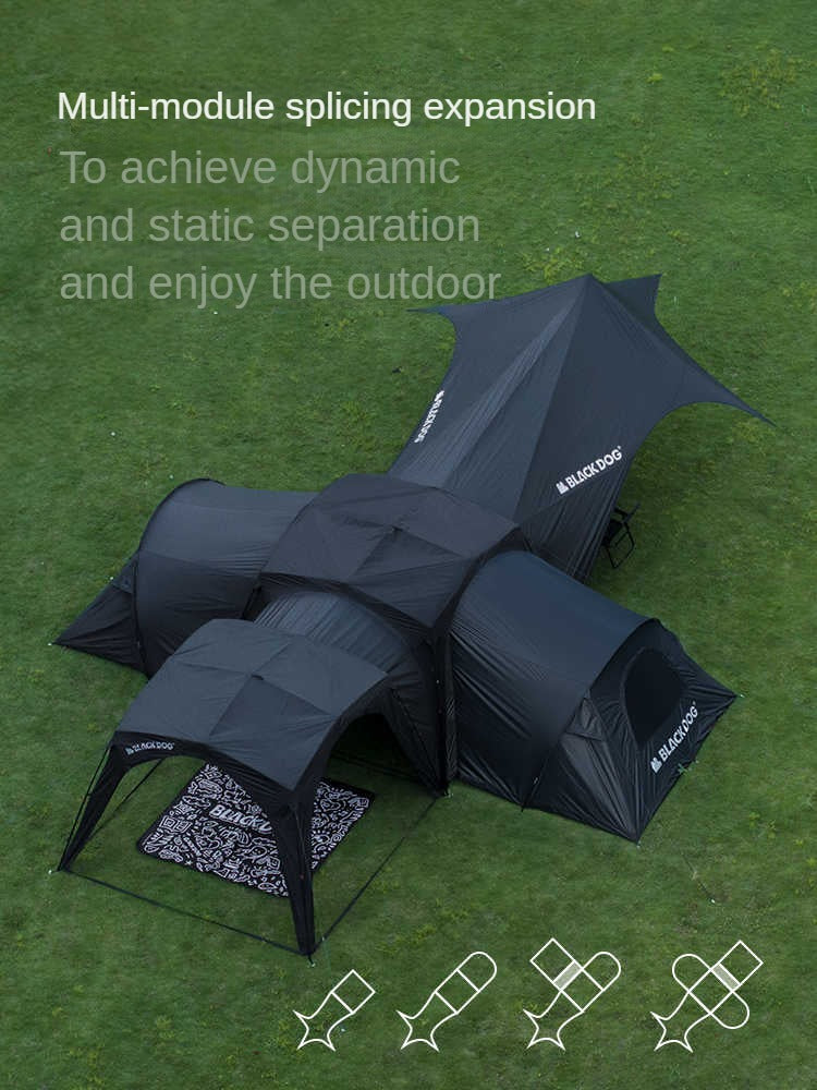 BLACKDOG UNICORN DOME TENT Automatic Multiple Setting Canopy Tent Unlimited Connection Bedroom Awning Living Area Waterproof Outdoor Camping Vinyl Coated UPF100+ UV Sun Protection Black White Fast Build 4-12 Person Large Space Heavy Duty Shelter