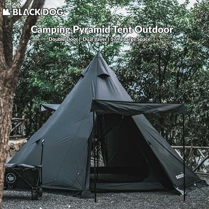 BLACKDOG Camping Pyramid Tent Outdoor for 5 to 8 Persons Black White Pyramid Tip Hexagon Silver Coated Waterproof Outdoor Camping Tent