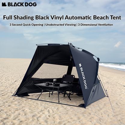 BLACKDOG Full Shading Black Vinyl Automatic Beach Tent Outdoor Canopy Fast Build UPF50+ Sunscreen Vinyl Coated Camping Picnic Fishing for 2-3 Person Waterproof PU3000mm Black Dog