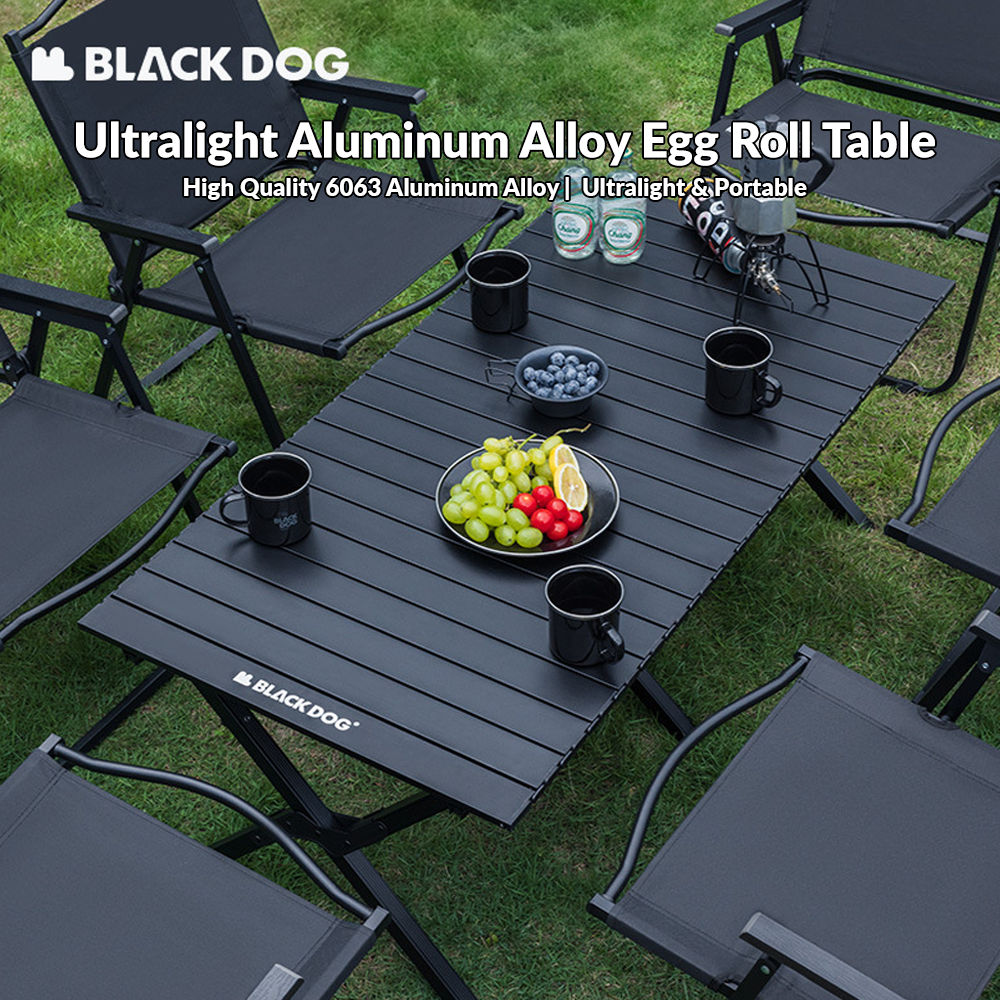 BLACKDOG Aluminum Alloy Egg Roll Folding Table Portable Camping Coffee Dining Table Outdoor Tourism Hiking Picnic Beach Foldable Board Triangular Cross Support Heavy Duty Orignal Black Dog