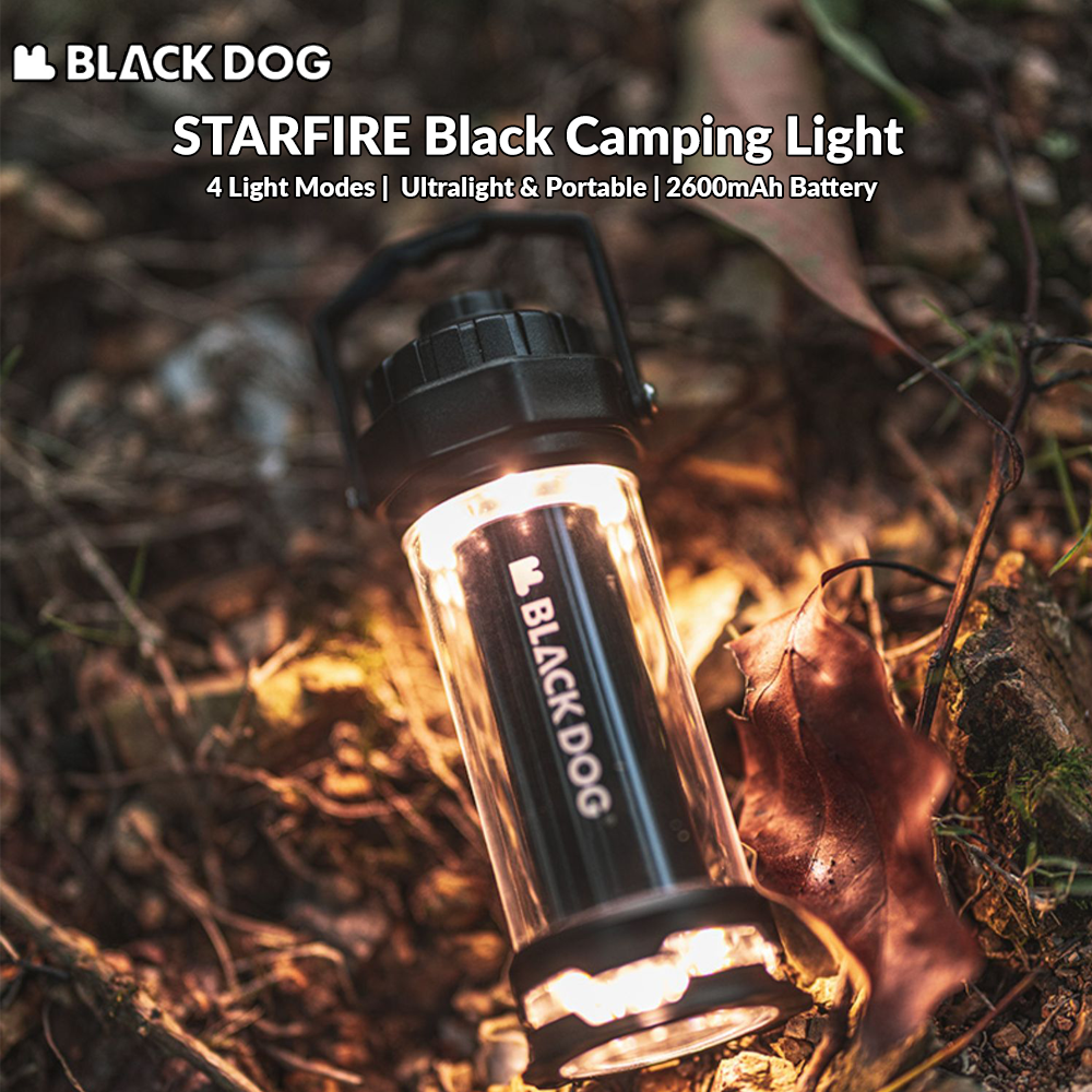 BLACKDOG STARFIRE Black Camping Lamp Mini Outdoor LED Mini Lantern 4 Lighting Modes 2600mAh Battery USB C Charging IPX4 Waterproof 6-150H Hanging Flashlight Ultralight Portable Warm Light Black Dog