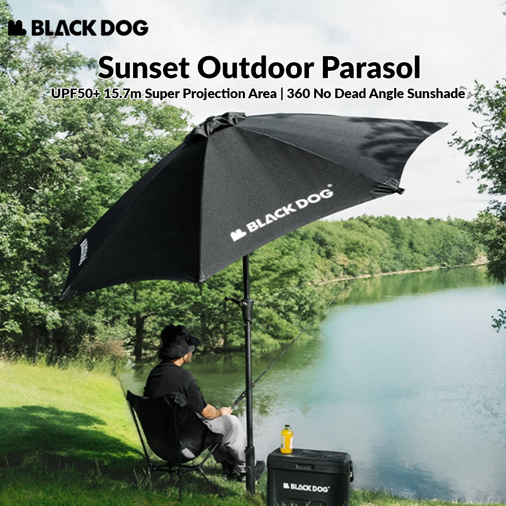 BLACKDOG Sunset Outdoor Parasol Center Pole Umbrella Rubber Canopy Rooftop Garden Gazebo Awning Parasol Sun Shelter Leisure Courtyard Villa Sunscreen Sunshade Rainproof Black Coated Tarp