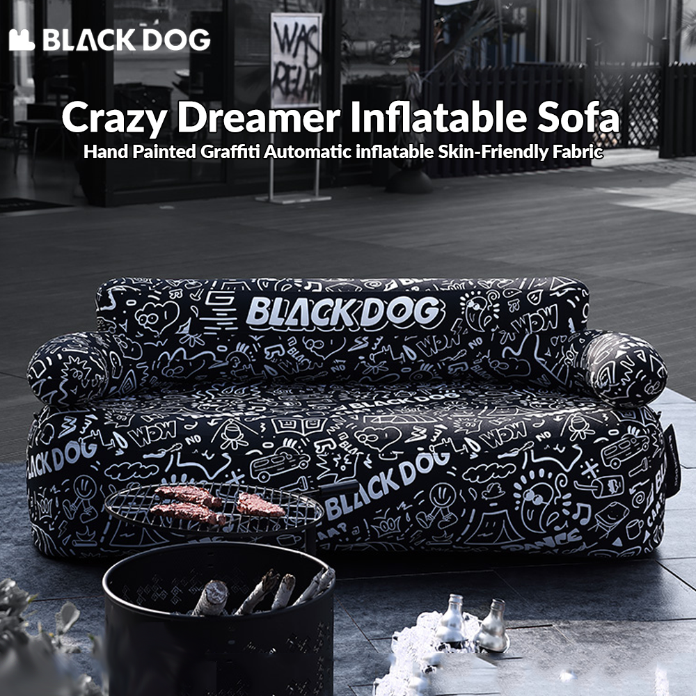 BLACKDOG Crazy Dreamer Inflatable Sofa Outdoor 1-2 Persons Portable Leisure Graffiti Print Square Stool Folding Air Couch Sofa Camping Hiking Travel Picnic Beach Folding Home Sofa Set Original Black Dog