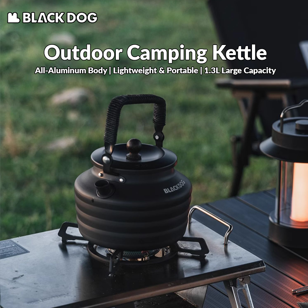 BLACKDOG Black Aluminum Alloy Kettle Outdoor Portable Lightweight 1.3L Teapot Coffee Boiling Water Pot Cookware Camping Hiking Beach Picnic Travel Heavy Duty Original Black Dog