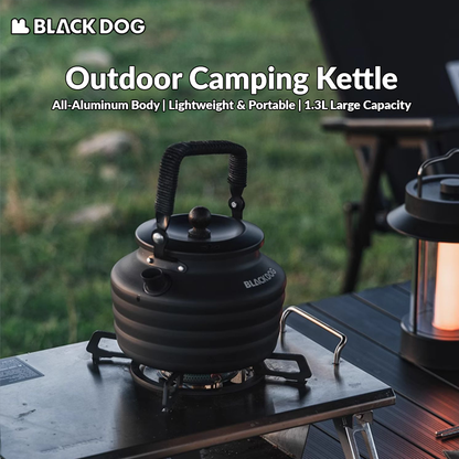 BLACKDOG Black Aluminum Alloy Kettle Outdoor Portable Lightweight 1.3L Teapot Coffee Boiling Water Pot Cookware Camping Hiking Beach Picnic Travel Heavy Duty Original Black Dog