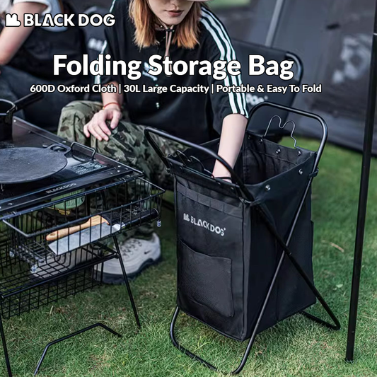 BLACKDOG Folding Storage Bag 30L Capacity Outdoor Camping Portable Large Capacity Bag Trash Bin Basket Home Foldable Laundry Handbag Box Hiking Black Dog