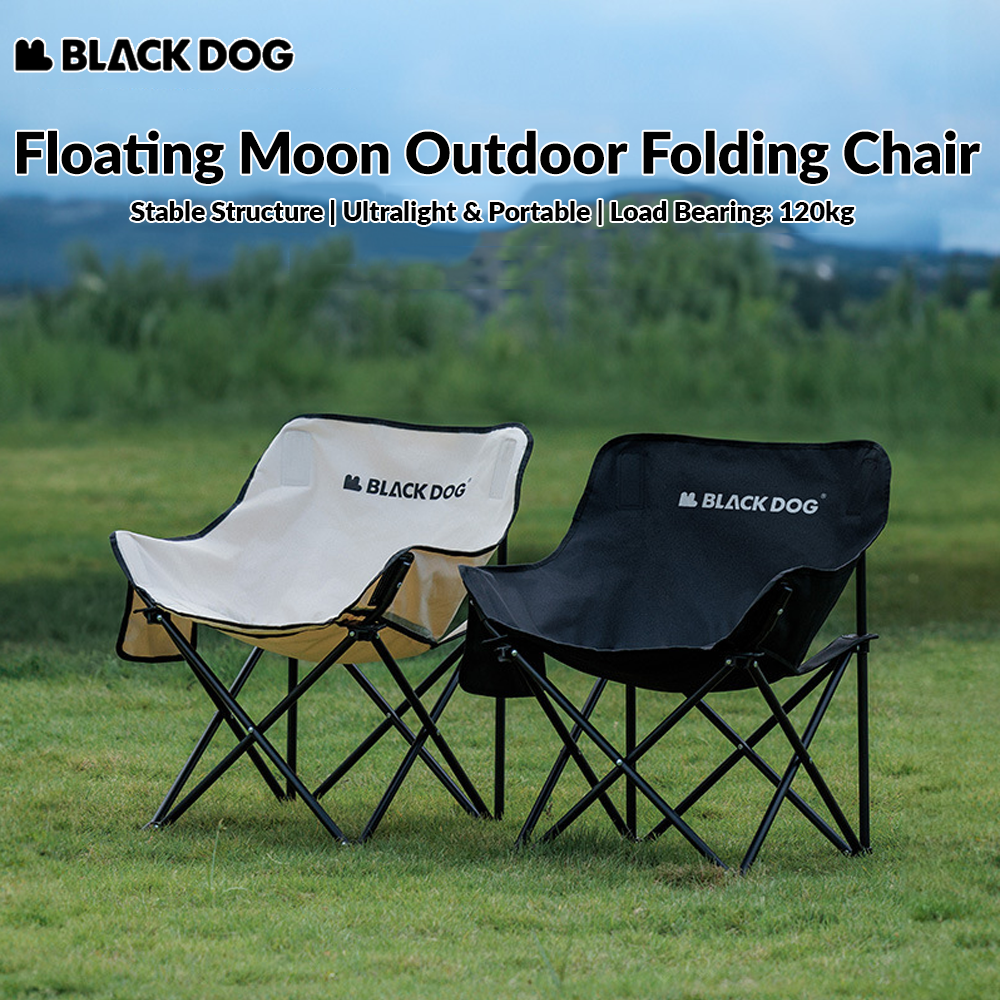 BLACKDOG Floating Moon Outdoor Folding Chair Portable Camping 120kg Max Load 600D Oxford Steel Frame Relax Chair with Storage Bag 2.7kg Foldable Ultralight Heavy Duty Black Dog