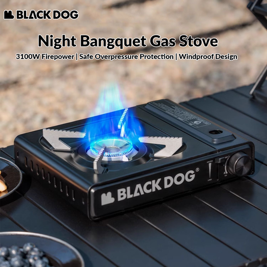 BLACKDOG Night BANQUET Gas Stove Portable Cartographic Butane Stove Cassette Canister Fuel Gas Standard Nozzle Type 3100W Firepower Outdoor Camping Cooking Korean BBQ Burner Black Dog