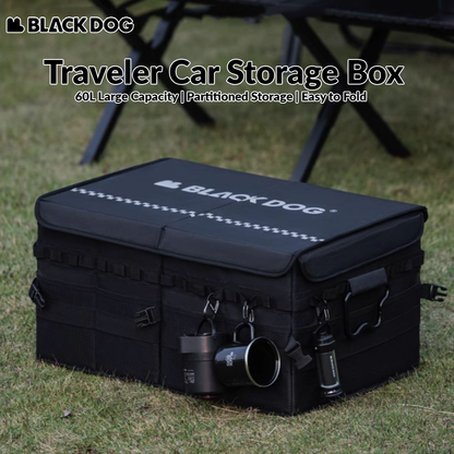 BLACKDOG Traveler Car Storage Box Portable Folding Black Tactical Camping Equipment Storage Bag Free Partition Extra Large 60L up to 40kg Max Load Waterproof Outdoor Travel Vehicle Mounted Black Dog