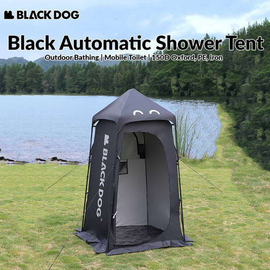 BLACKDOG Black Automatic Shower Tent Portable Single Shower Changing Tent Sun Protection Camping Tent Changing Mobile Toilet Bath Bathroom Waterproof PU2000mm Windproof 150D Silver Coated Black Dog