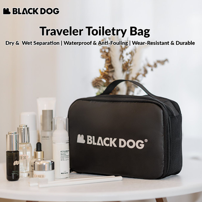 BLACKDOG Black Travel Toiletry Storage Pouch Bag 3.1L Camping Small Multi-Layer Waterproof Hanging Luggage Accessories Wet Dry Separation Cosmetics Make up Organizer Black Dog