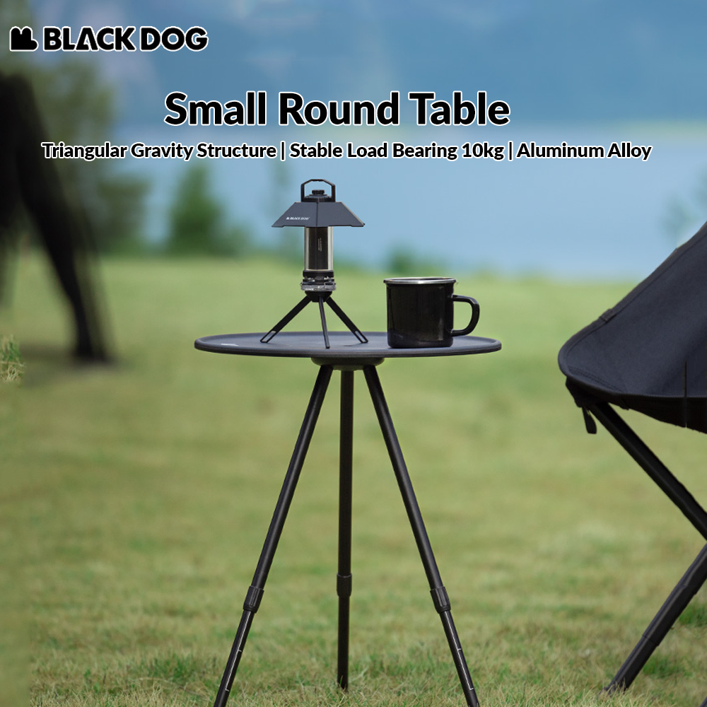 BLACKDOG Black Round Table Portable Aluminum Alloy Tea Coffee Table With Lamp Light Pole Post Stand Holder Portable Ultralight Adjustable Height Outdoor Camping Picnic Side Table Black Dog