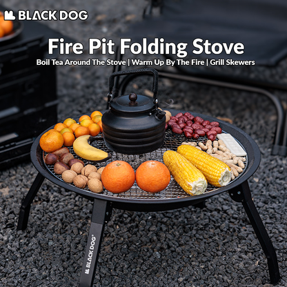 BLACKDOG FIRE PIT Barbecue Heating Charcoal Grill Stove Burner Camping Cooking Tea Coffees Iron BBQ Stove Home Outdoor Fire With Flameproof Netting Black Dog