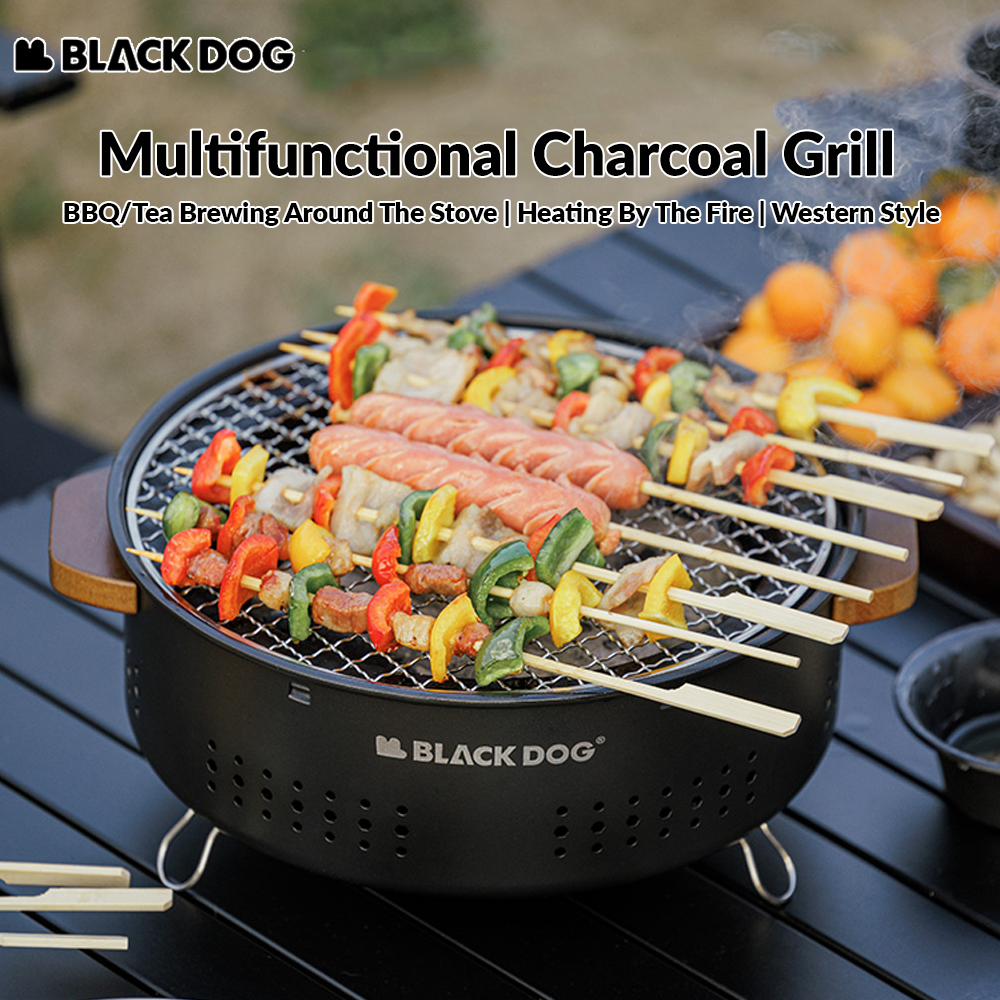 BLACKDOG Black Tabletop Charcoal BBQ Table Grill Outdoor Camping Mini Desktop Burner Stove Cooking Portable with Storage Bag Black Dog