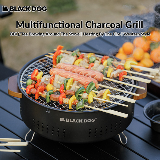 BLACKDOG Black Tabletop Charcoal BBQ Table Grill Outdoor Camping Mini Desktop Burner Stove Cooking Portable with Storage Bag Black Dog