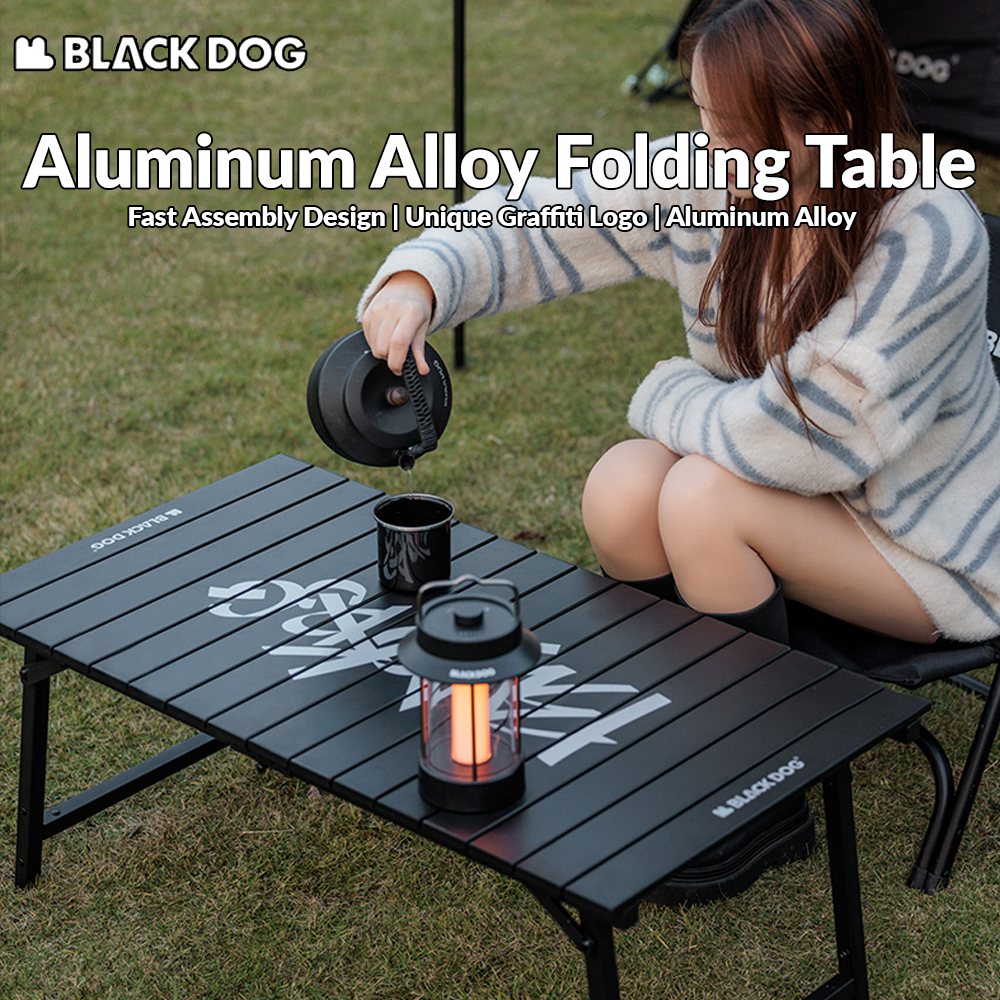 BLACKDOG Aluminum Alloy Folding Table Portable Black Ultralight Fast Assembly 30kg Max Load Outdoor Camping Picnic Table Multifunctional with Storage Bag Heavy Duty Durable Black Dog