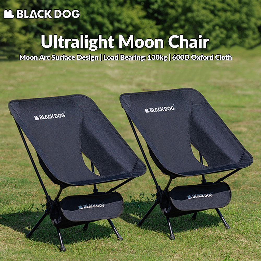 BLACKDOG Ultralight Moon Chair Portable Black Foldable Recliner Lounge Fishing Director's Chair Up to 130kg Aluminum Alloy Camping Outdoor Hiking Picnic Beach Travel Heavy Duty Original Black Dog