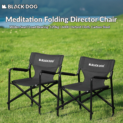 BLACKDOG Meditation Folding Director Chair Outdoor Portable Folding Leisure Stool Widen Seat With Armchair Camping Beach Fishing Picnic Garden Travel Heavy Duty Original Black Dog