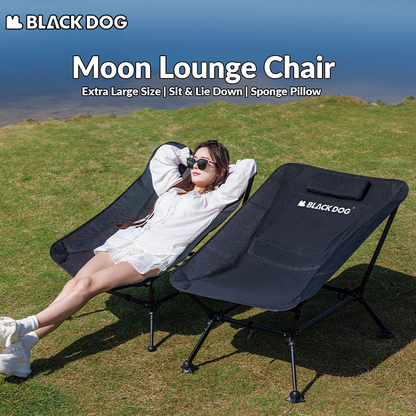 BLACKDOG Moon Lounge Chair Portable Black Chair Outdoor Camping Ultralight Heavy Duty Reclining Relax Lounging Foldable Folding Chair 900D Oxford 7075 Aluminum up to 150kg Max Load Black Dog