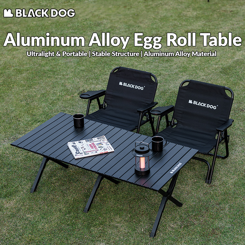 BLACKDOG Aluminum Alloy Egg Roll Table Portable Folding Lightweight Black Outdoor Camp Foldable Picnic Table Large 6 Legs Camping Hiking Beach Heavy Duty Original Black Dog