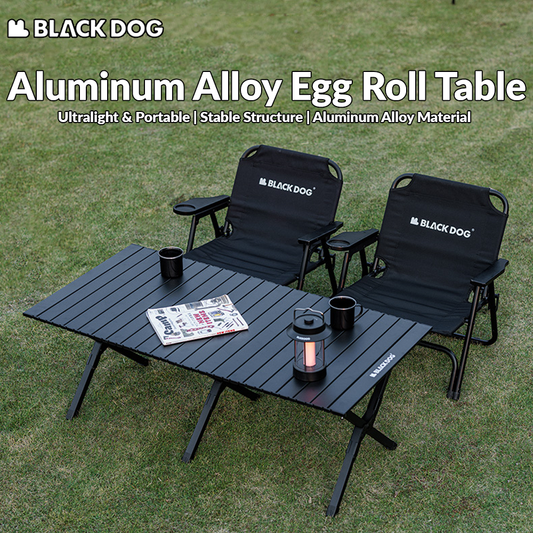 BLACKDOG Aluminum Alloy Egg Roll Table Portable Folding Lightweight Black Outdoor Camp Foldable Picnic Table Large 6 Legs Camping Hiking Beach Heavy Duty Original Black Dog