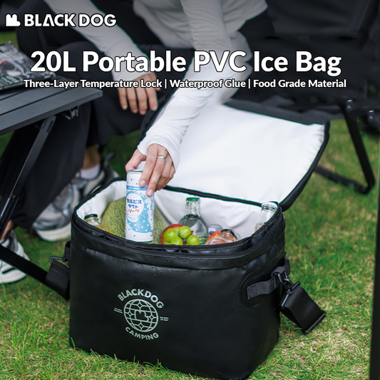 BLACKDOG 20L Portable PVC Ice Bag With Shoulder Strap Outdoor Leakproof Insulated Thermal Lunch Cooler PVC Box Camping Hiking Picnic Beach Travel Heavy Duty Original Black Dog