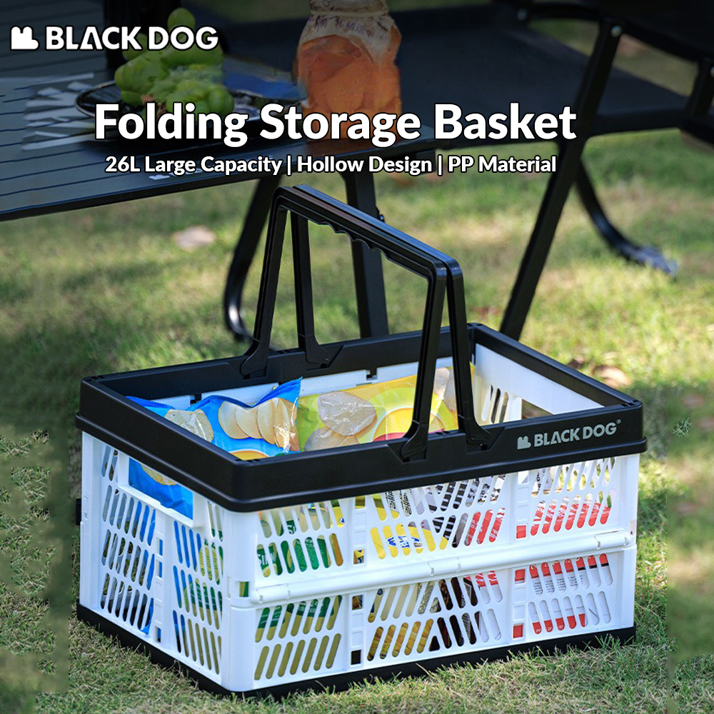 BLACKDOG Folding Storage Basket Portable Lightweight 26L Large Capacity Desk Organizer Foldable Sundry Storage Box PP Camping Outdoor Hiking Picnic Beach Travel Heavy Duty Original Black Dog