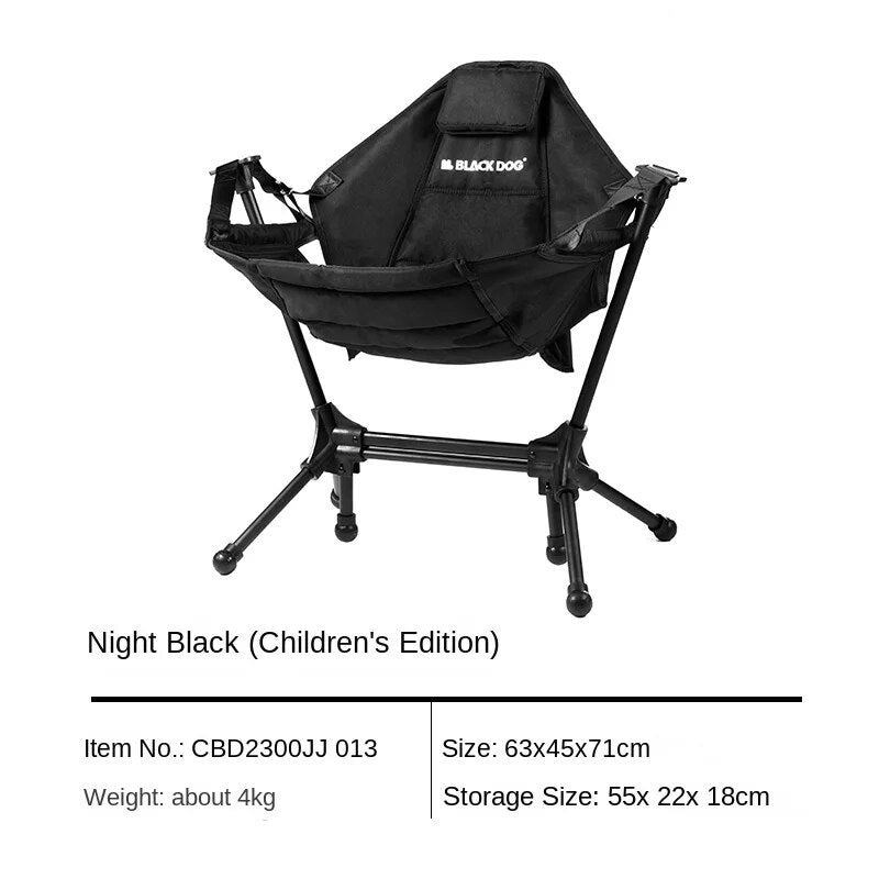 BLACKDOG Black Square Rocking Chair Portable Ultralight Steel Aluminum Oxford Cloth Kids Adult Size 130kg Max Load Folding Relax Recline Swing Seat Outdoor Camping Hiking Picnic Beach Travel Heavy Duty Original Black Dog