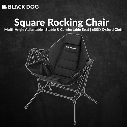 BLACKDOG Black Square Rocking Chair Portable Ultralight Steel Aluminum Oxford Cloth Kids Adult Size 130kg Max Load Folding Relax Recline Swing Seat Outdoor Camping Hiking Picnic Beach Travel Heavy Duty Original Black Dog