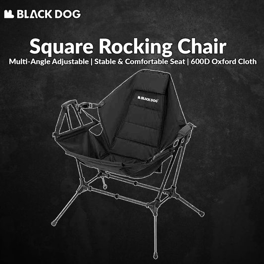 BLACKDOG Black Square Rocking Chair Portable Ultralight Steel Aluminum Oxford Cloth Kids Adult Size 130kg Max Load Folding Relax Recline Swing Seat Outdoor Camping Hiking Picnic Beach Travel Heavy Duty Original Black Dog